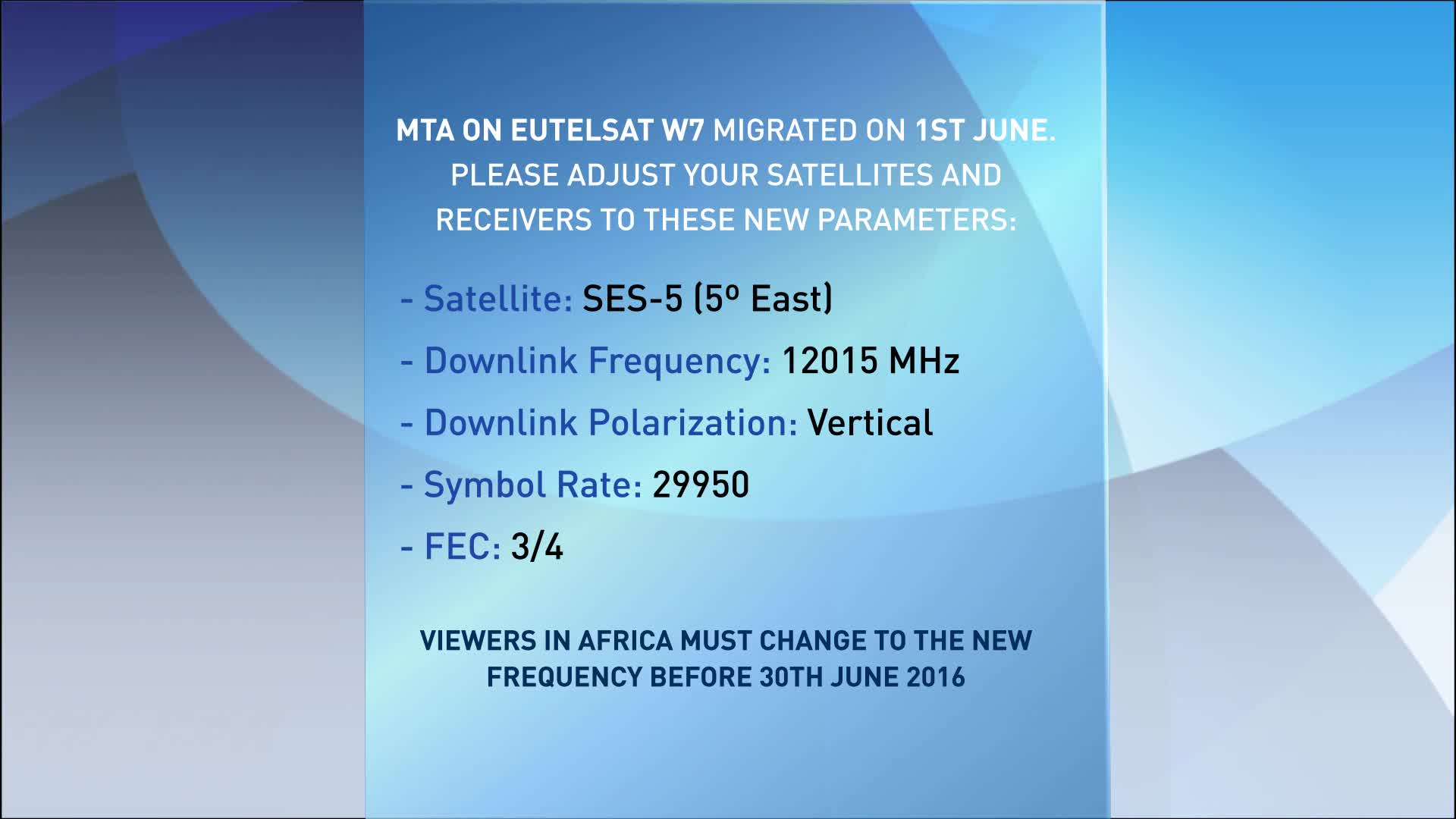Satellite Frequency details Africa Viewers MTA